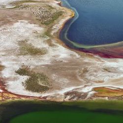 Aerial view salt lake desert 